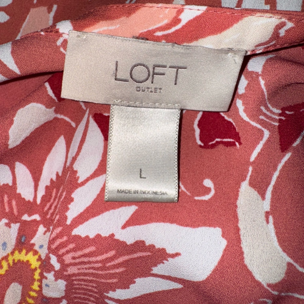 LOFT Floral Sleeveless Ruffle Blouse, Size Large - Picture 12 of 14